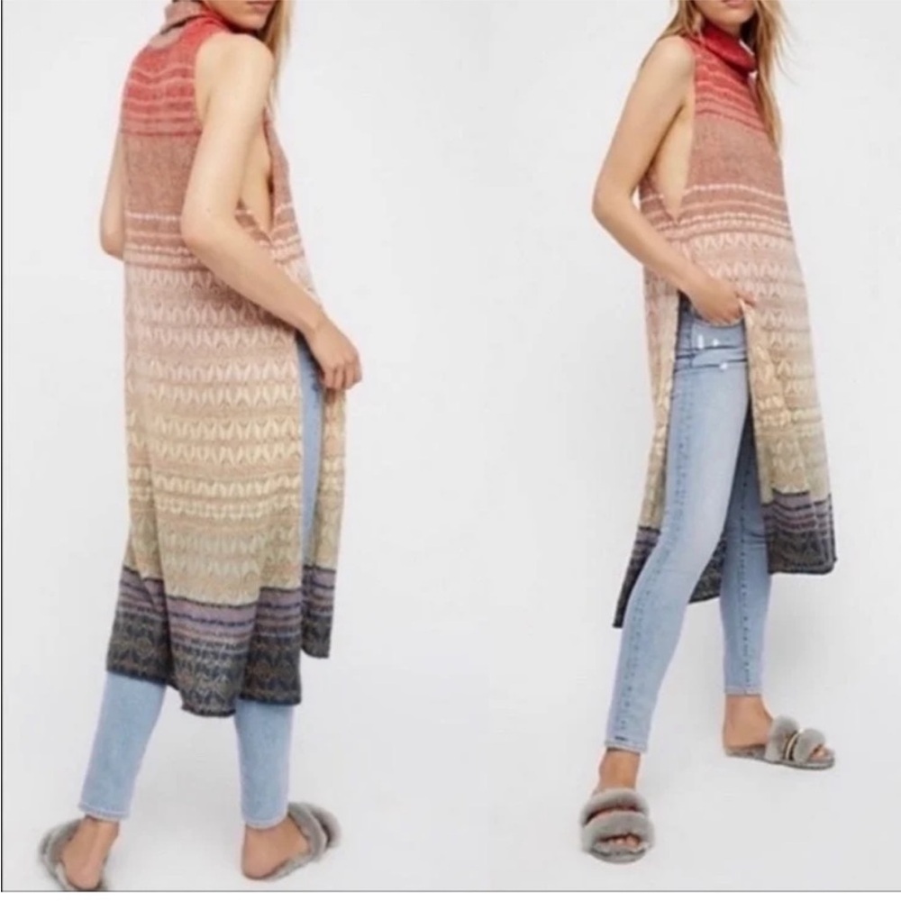 Free People Multicolor Knit Sleeveless Metallic Turtleneck Long Maxi Tunic Small
